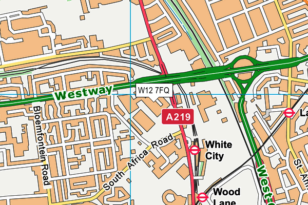 W12 7FQ map - OS VectorMap District (Ordnance Survey)