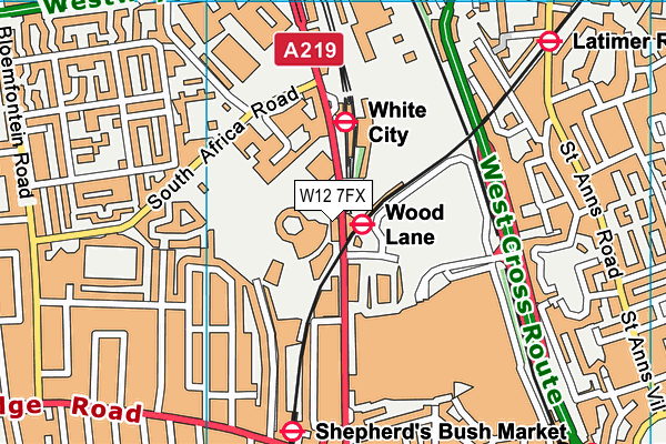 W12 7FX map - OS VectorMap District (Ordnance Survey)