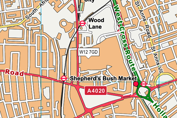 W12 7GD map - OS VectorMap District (Ordnance Survey)