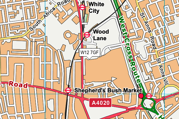 Gymbox (Westfield London) map (W12 7GF) - OS VectorMap District (Ordnance Survey)