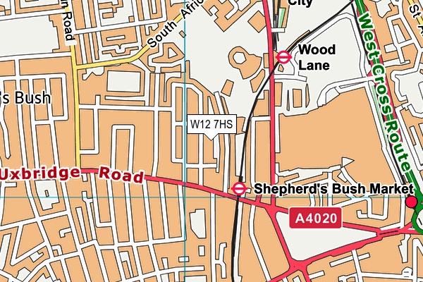 W12 7HS map - OS VectorMap District (Ordnance Survey)