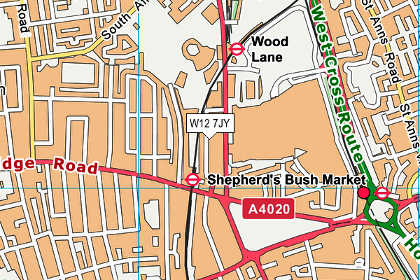 W12 7JY map - OS VectorMap District (Ordnance Survey)