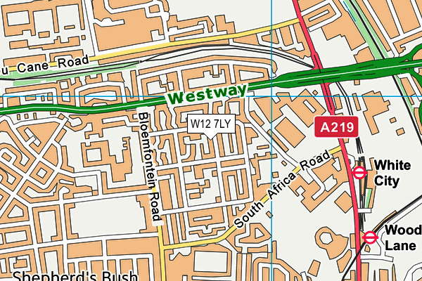 W12 7LY map - OS VectorMap District (Ordnance Survey)