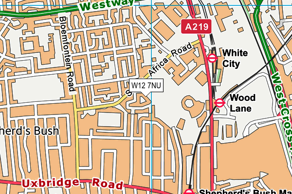 W12 7NU map - OS VectorMap District (Ordnance Survey)