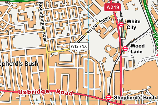 W12 7NX map - OS VectorMap District (Ordnance Survey)