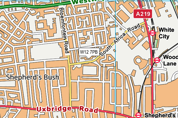 W12 7PB map - OS VectorMap District (Ordnance Survey)