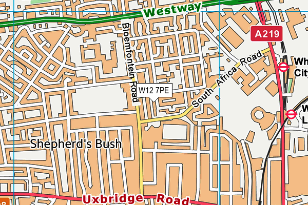 W12 7PE map - OS VectorMap District (Ordnance Survey)