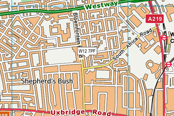 W12 7PF map - OS VectorMap District (Ordnance Survey)