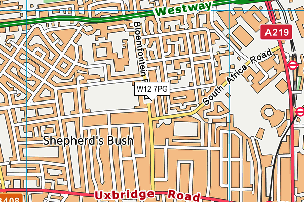 W12 7PG map - OS VectorMap District (Ordnance Survey)