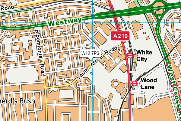 W12 7PS map - OS VectorMap District (Ordnance Survey)