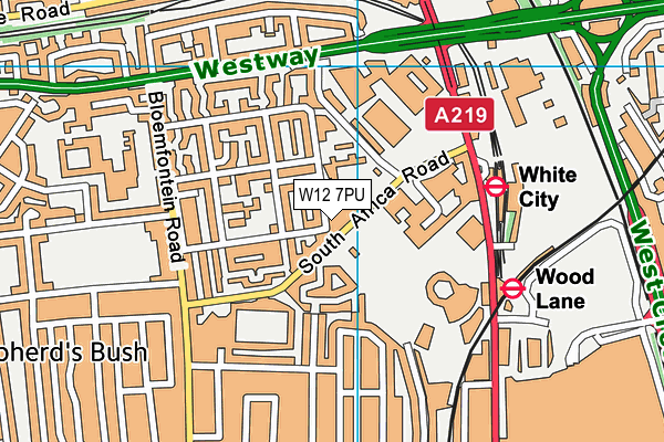 W12 7PU map - OS VectorMap District (Ordnance Survey)