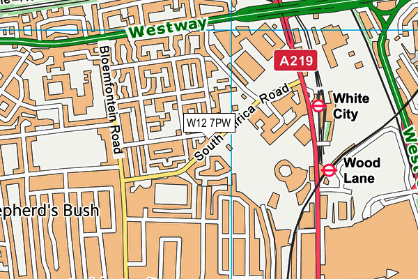 W12 7PW map - OS VectorMap District (Ordnance Survey)