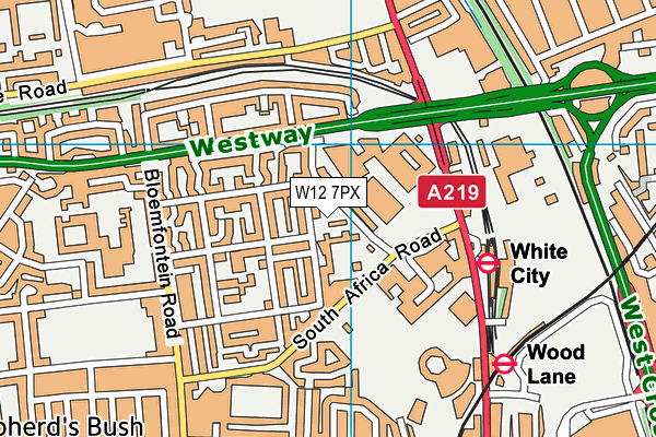 W12 7PX map - OS VectorMap District (Ordnance Survey)