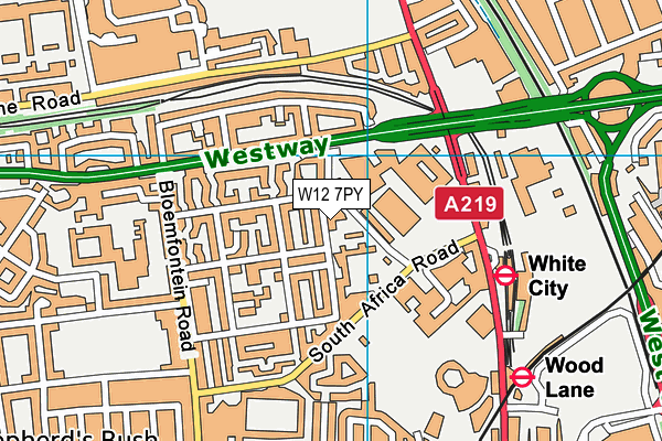 W12 7PY map - OS VectorMap District (Ordnance Survey)