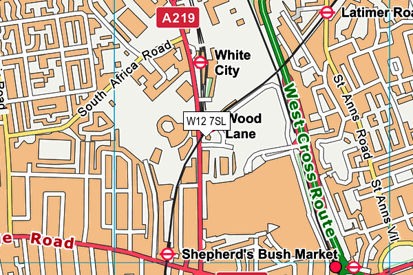 W12 7SL map - OS VectorMap District (Ordnance Survey)