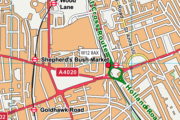 W12 8AX map - OS VectorMap District (Ordnance Survey)