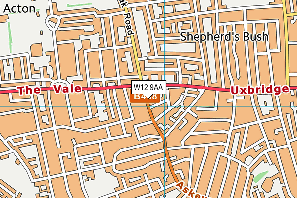 W12 9AA map - OS VectorMap District (Ordnance Survey)