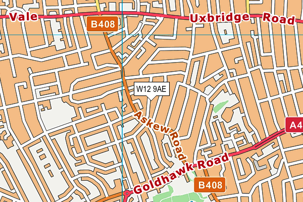W12 9AE map - OS VectorMap District (Ordnance Survey)