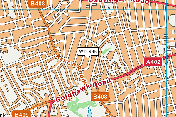 W12 9BB map - OS VectorMap District (Ordnance Survey)