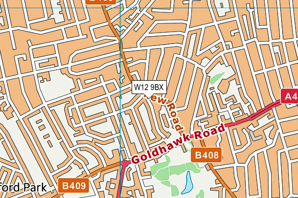 W12 9BX map - OS VectorMap District (Ordnance Survey)