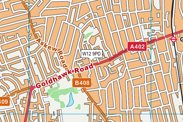 W12 9PD map - OS VectorMap District (Ordnance Survey)