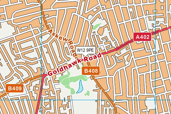 W12 9PE map - OS VectorMap District (Ordnance Survey)