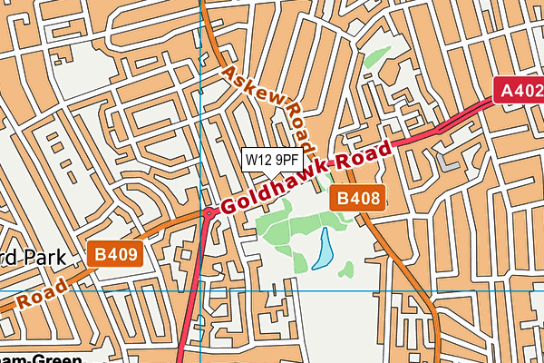 W12 9PF map - OS VectorMap District (Ordnance Survey)