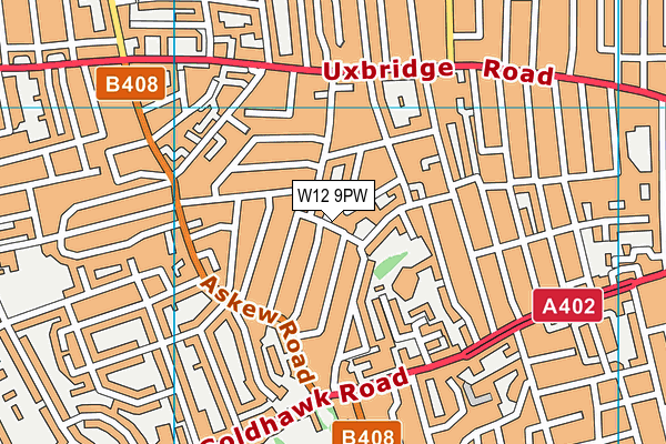 W12 9PW map - OS VectorMap District (Ordnance Survey)