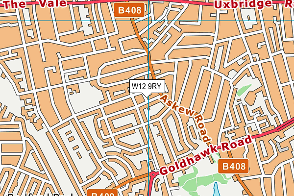 W12 9RY map - OS VectorMap District (Ordnance Survey)