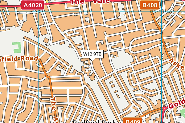 W12 9TB map - OS VectorMap District (Ordnance Survey)