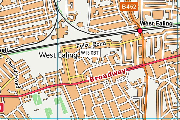 W13 0BT map - OS VectorMap District (Ordnance Survey)