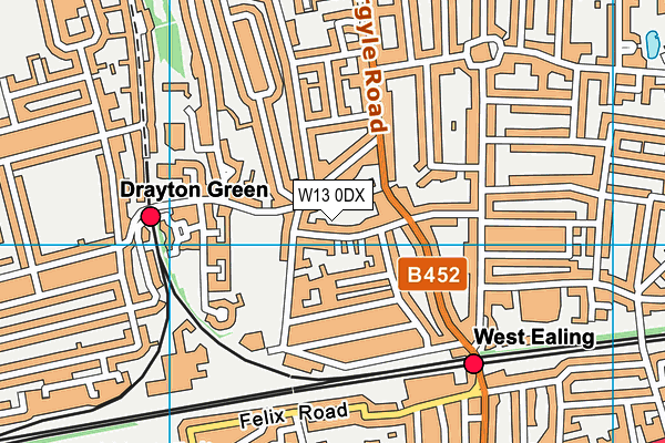 W13 0DX map - OS VectorMap District (Ordnance Survey)