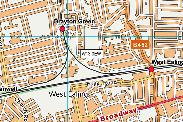 W13 0EW map - OS VectorMap District (Ordnance Survey)