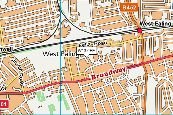 W13 0FE map - OS VectorMap District (Ordnance Survey)