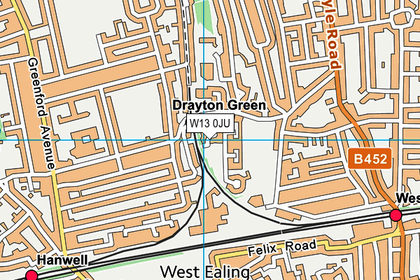 W13 0JU map - OS VectorMap District (Ordnance Survey)