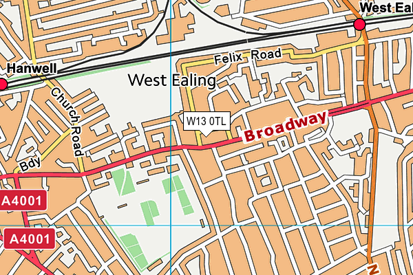 W13 0TL map - OS VectorMap District (Ordnance Survey)