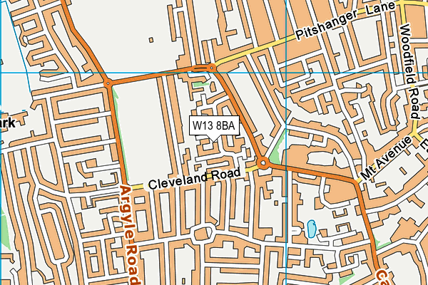 W13 8BA map - OS VectorMap District (Ordnance Survey)