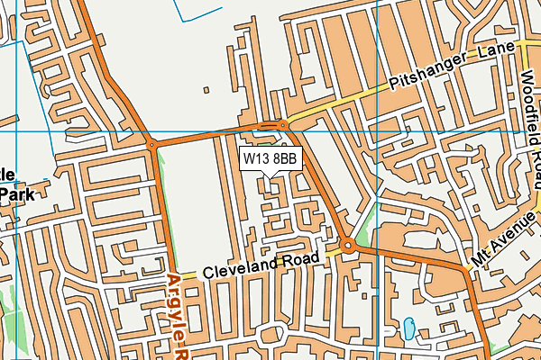 W13 8BB map - OS VectorMap District (Ordnance Survey)