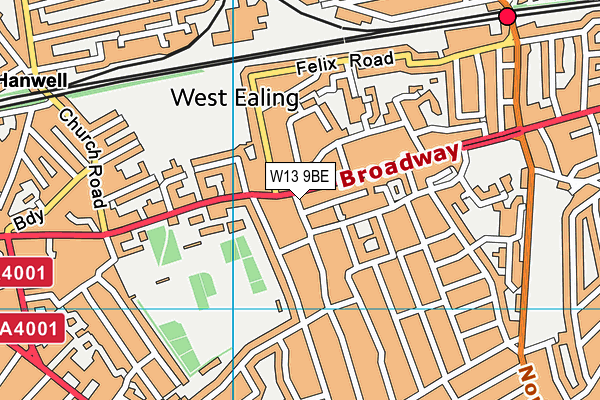 W13 9BE map - OS VectorMap District (Ordnance Survey)