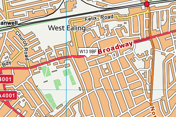 W13 9BF map - OS VectorMap District (Ordnance Survey)