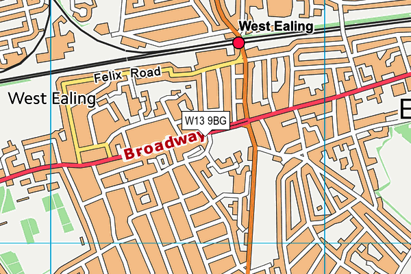 W13 9BG map - OS VectorMap District (Ordnance Survey)