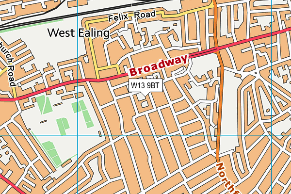 W13 9BT map - OS VectorMap District (Ordnance Survey)