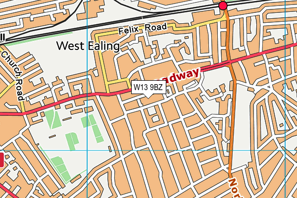 W13 9BZ map - OS VectorMap District (Ordnance Survey)