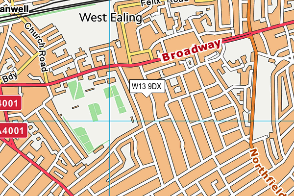 W13 9DX map - OS VectorMap District (Ordnance Survey)