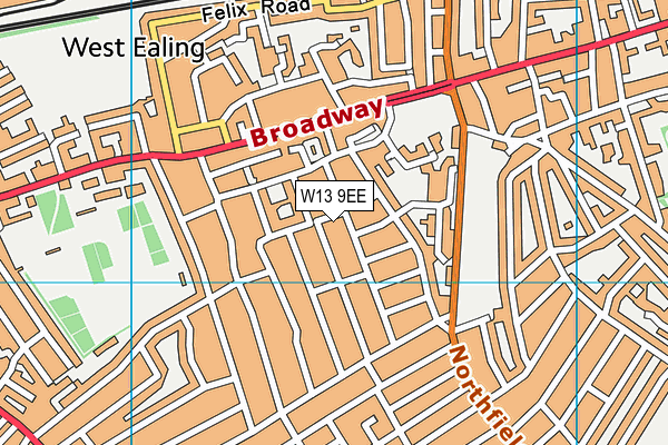 W13 9EE map - OS VectorMap District (Ordnance Survey)