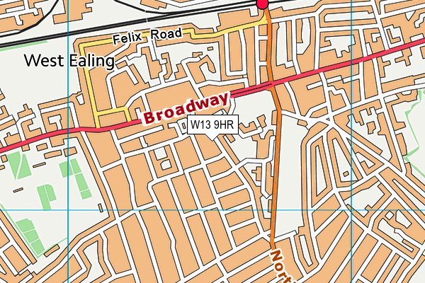 W13 9HR map - OS VectorMap District (Ordnance Survey)