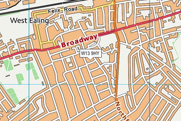 W13 9HY map - OS VectorMap District (Ordnance Survey)