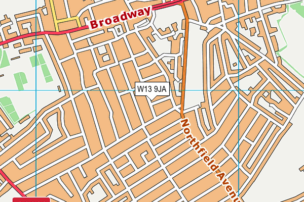 W13 9JA map - OS VectorMap District (Ordnance Survey)