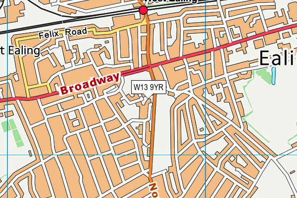 W13 9YR map - OS VectorMap District (Ordnance Survey)