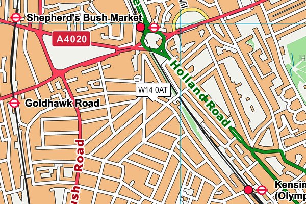 W14 0AT map - OS VectorMap District (Ordnance Survey)